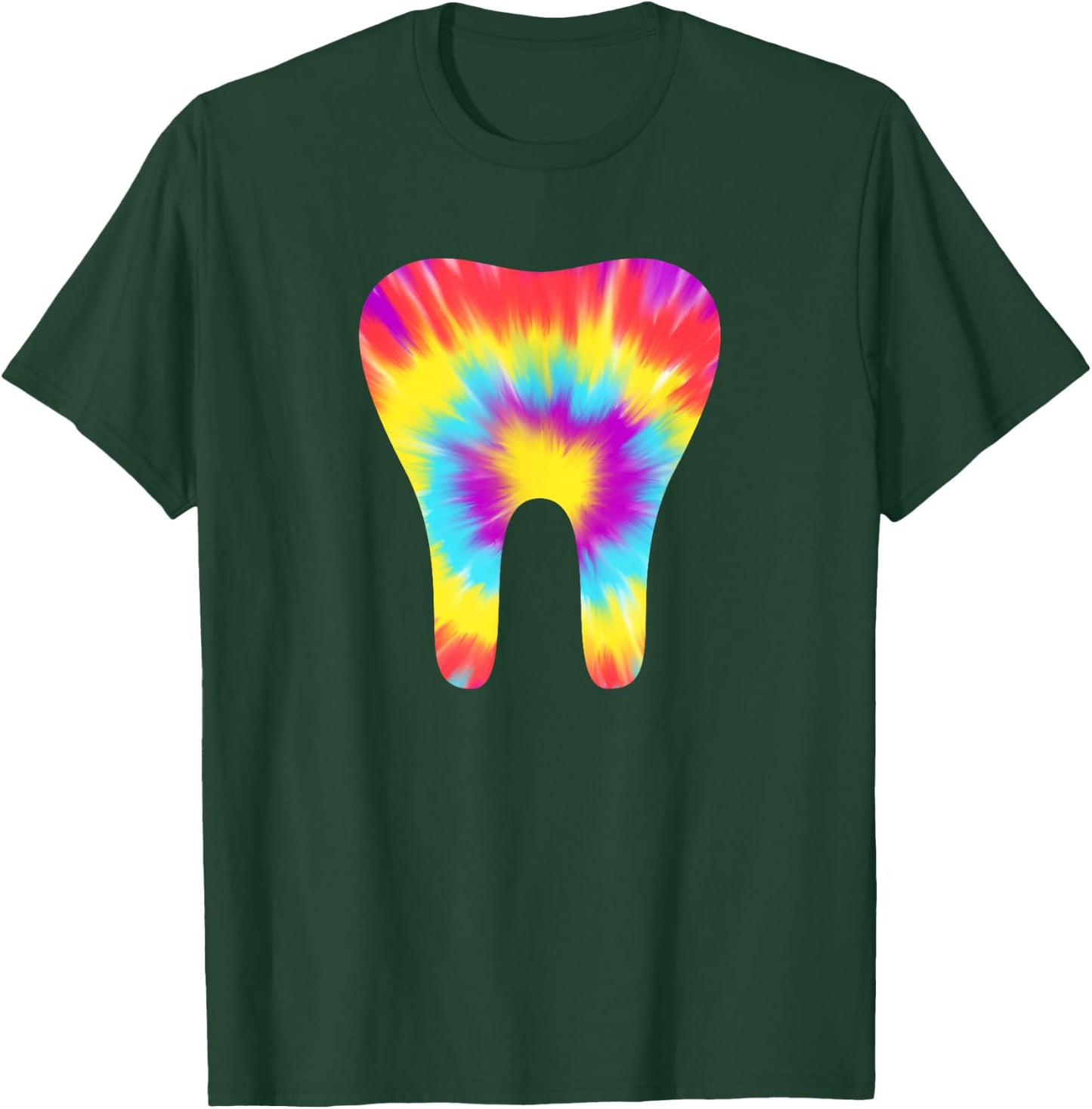 Tie Dye Tooth 60s Dentist Dental Hygiene Assistant Funny T-Shirt - T-Shirt | Forest