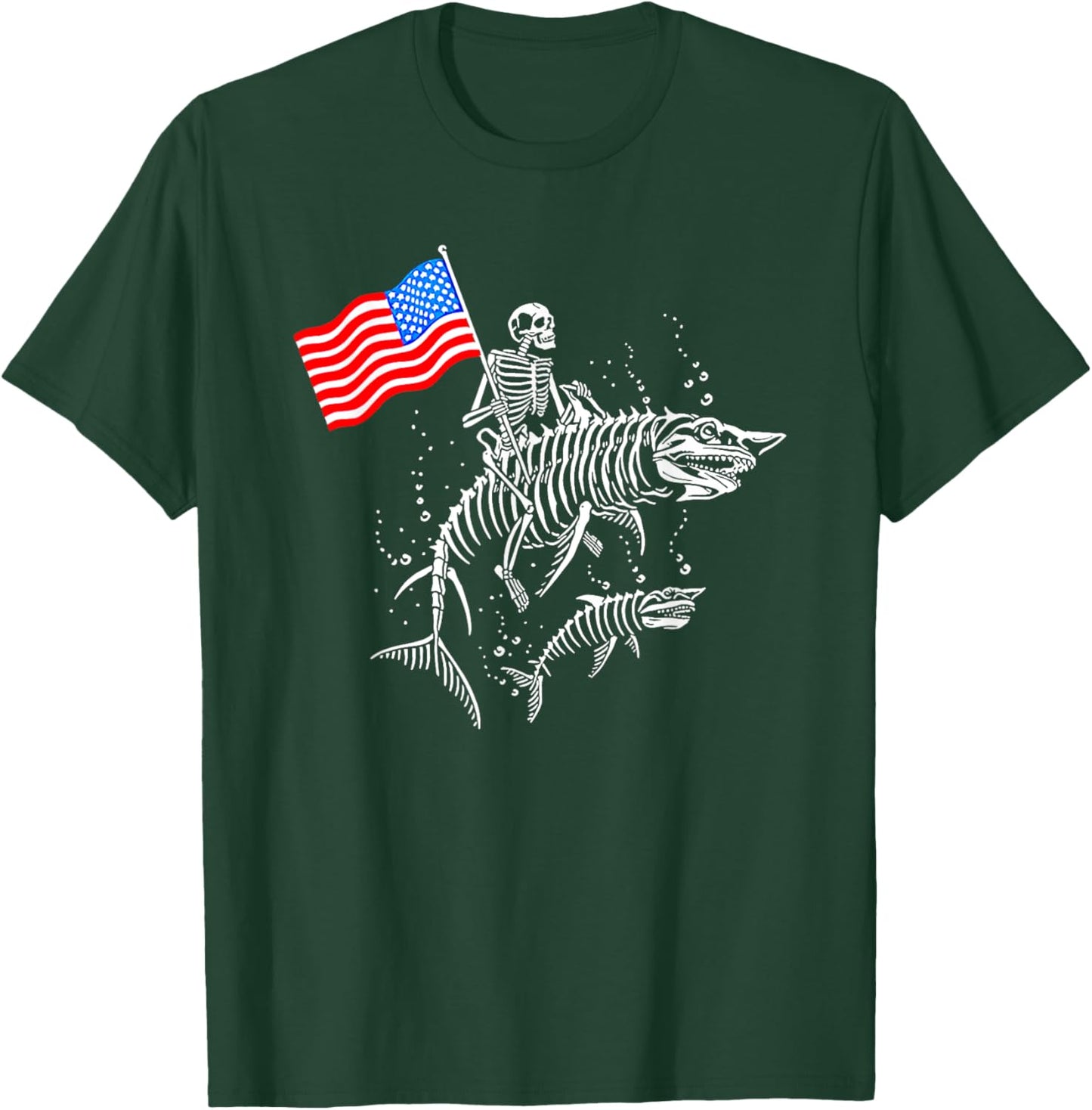 Skeleton Ride Shark 4th Of July T-Shirt - T-Shirt | Forest