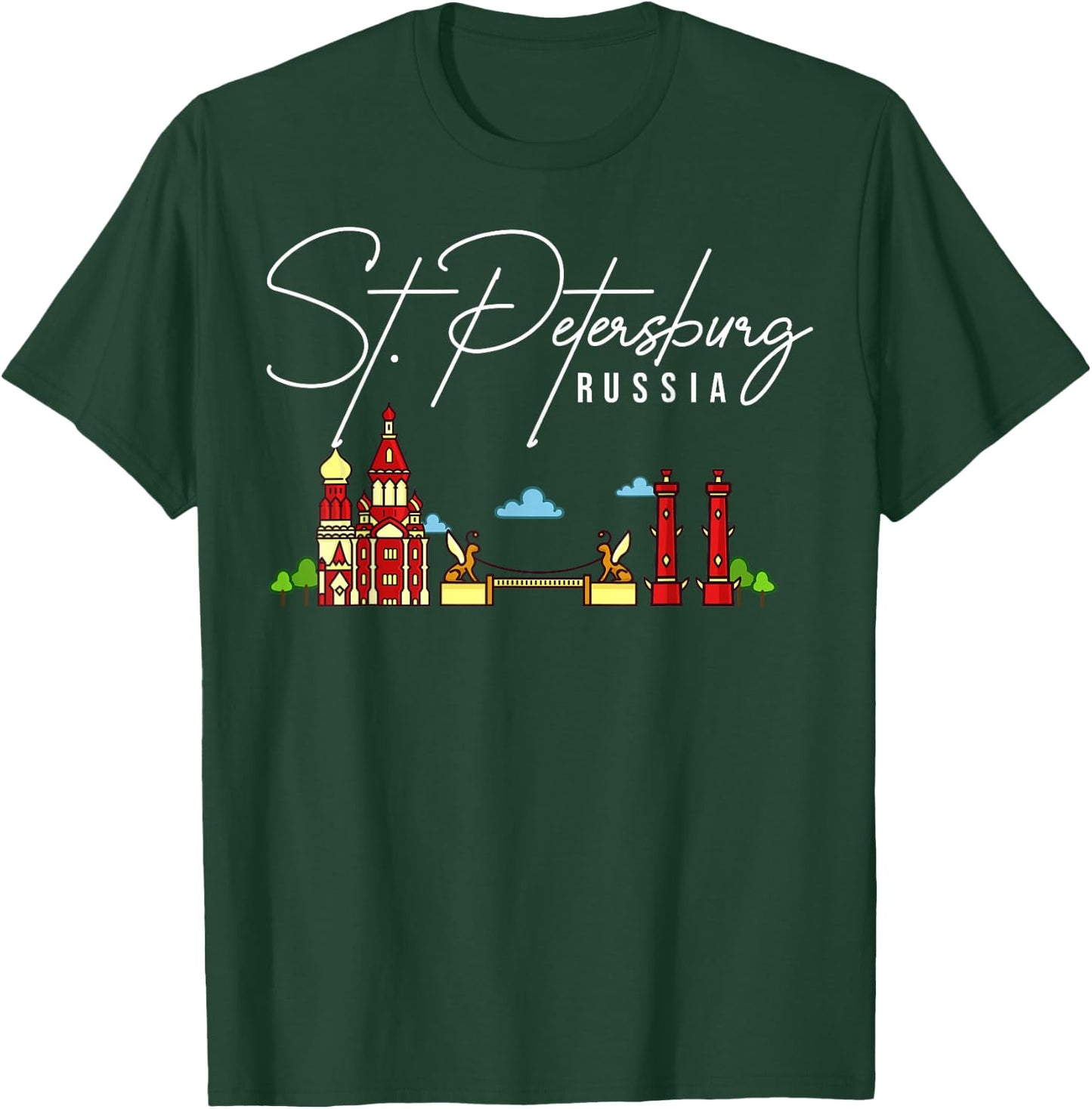 St. Petersburg Russia City Skyline Map Travel T-Shirt - T-Shirt | Forest