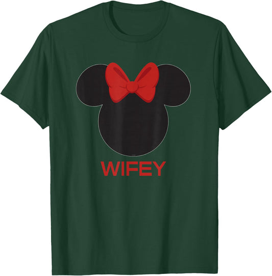 Disney Minnie Mouse Red Bow Icon Wifey Wife Family T-Shirt - T-Shirt | Forest