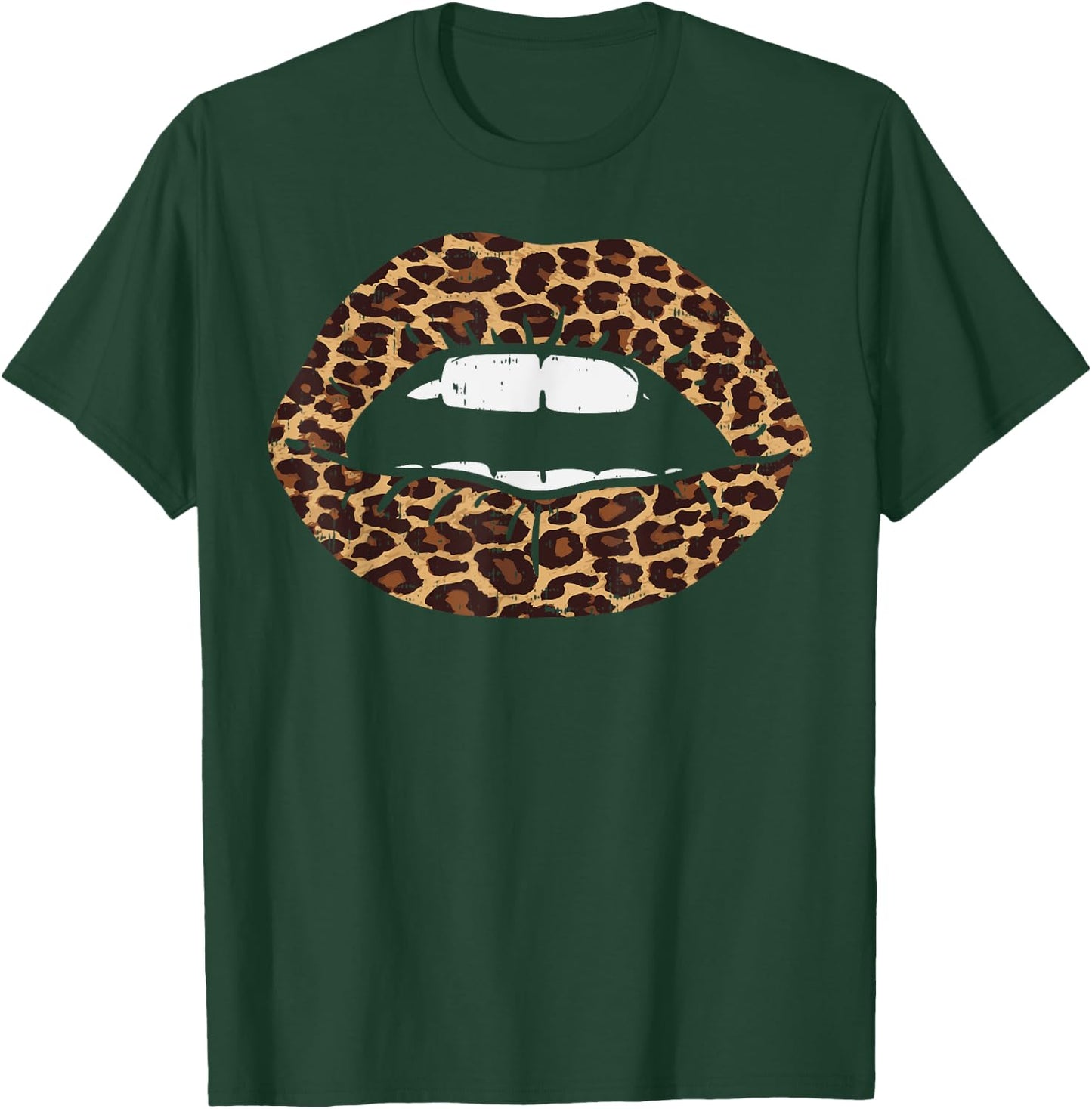 Leopard Print Lips Sexy Mouth Kiss Animal Lover Women T-Shirt - T-Shirt | Forest
