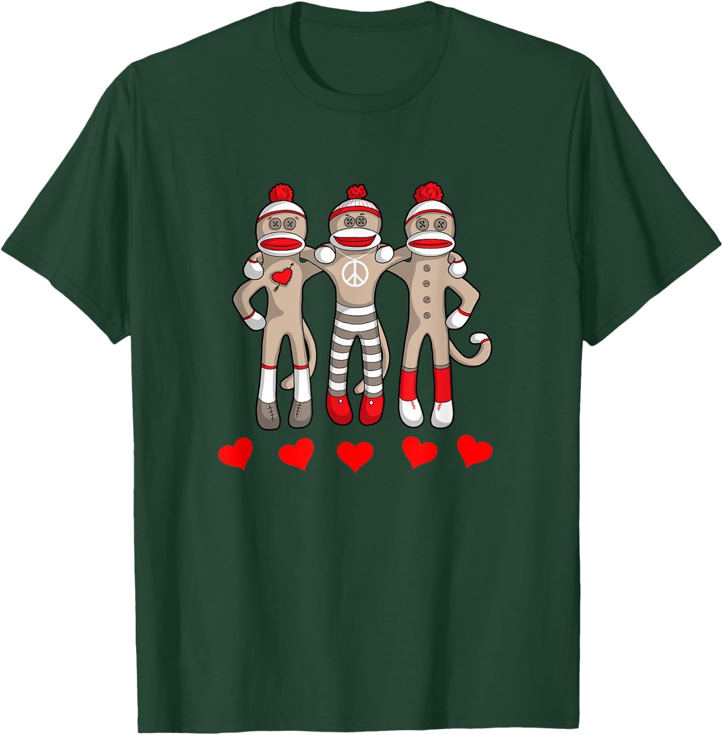 Sock Monkey Happy Valentine's Day Heart Peace Love Friends T-Shirt - T-Shirt | Forest