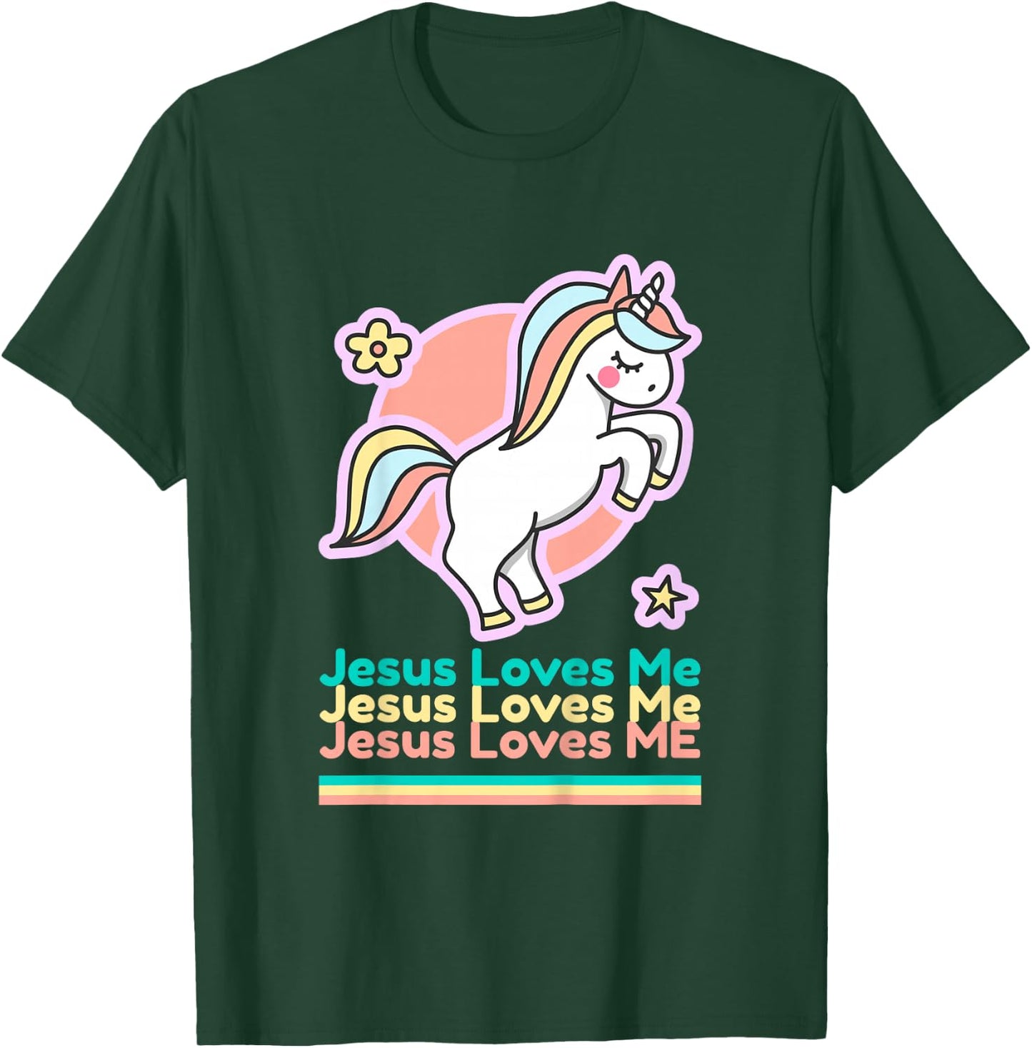 Jesus Loves Me Christian Bible Gift Girls Rainbow Unicorn T-Shirt - T-Shirt | Forest