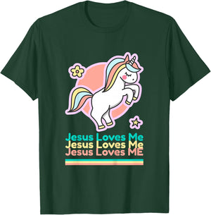 Jesus Loves Me Christian Bible Gift Girls Rainbow Unicorn T-Shirt - T-Shirt | Forest