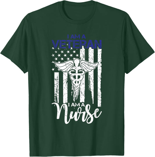 I Am A Veteran I Am A Nurse Vintage American Flag Gift Men T-Shirt - T-Shirt | Forest
