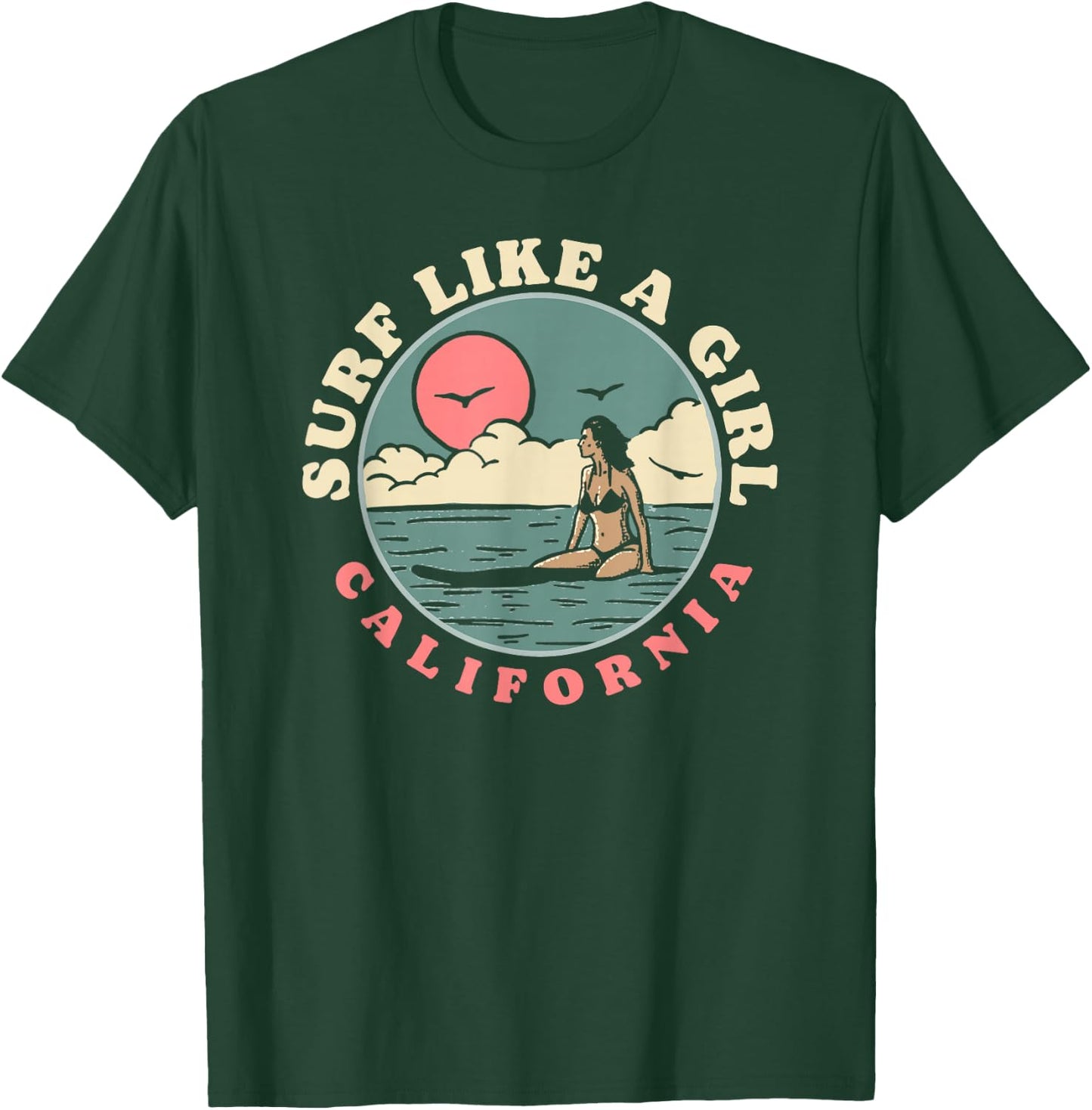 Surf Like A Girl Vintage 80s Beach & Surfing Retro Graphic T-Shirt - T-Shirt | Forest