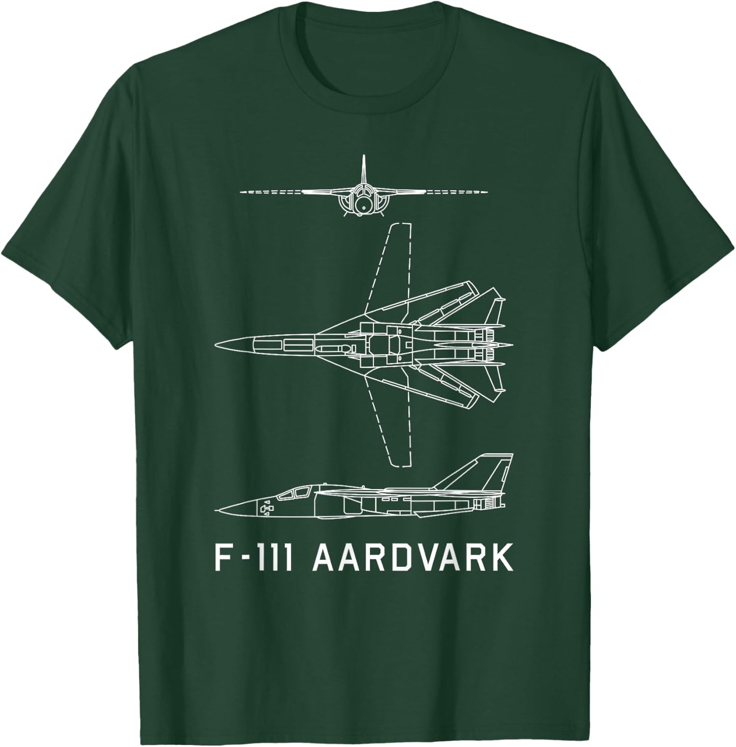 USA Military Planes MJ F-111 Aardvark American Jet Plane Blueprint - Black, -Adults, Short Sleeve, Classic Fit, Cotton 65% Polyester 35%, Small T-Shirt - T-Shirt | Forest