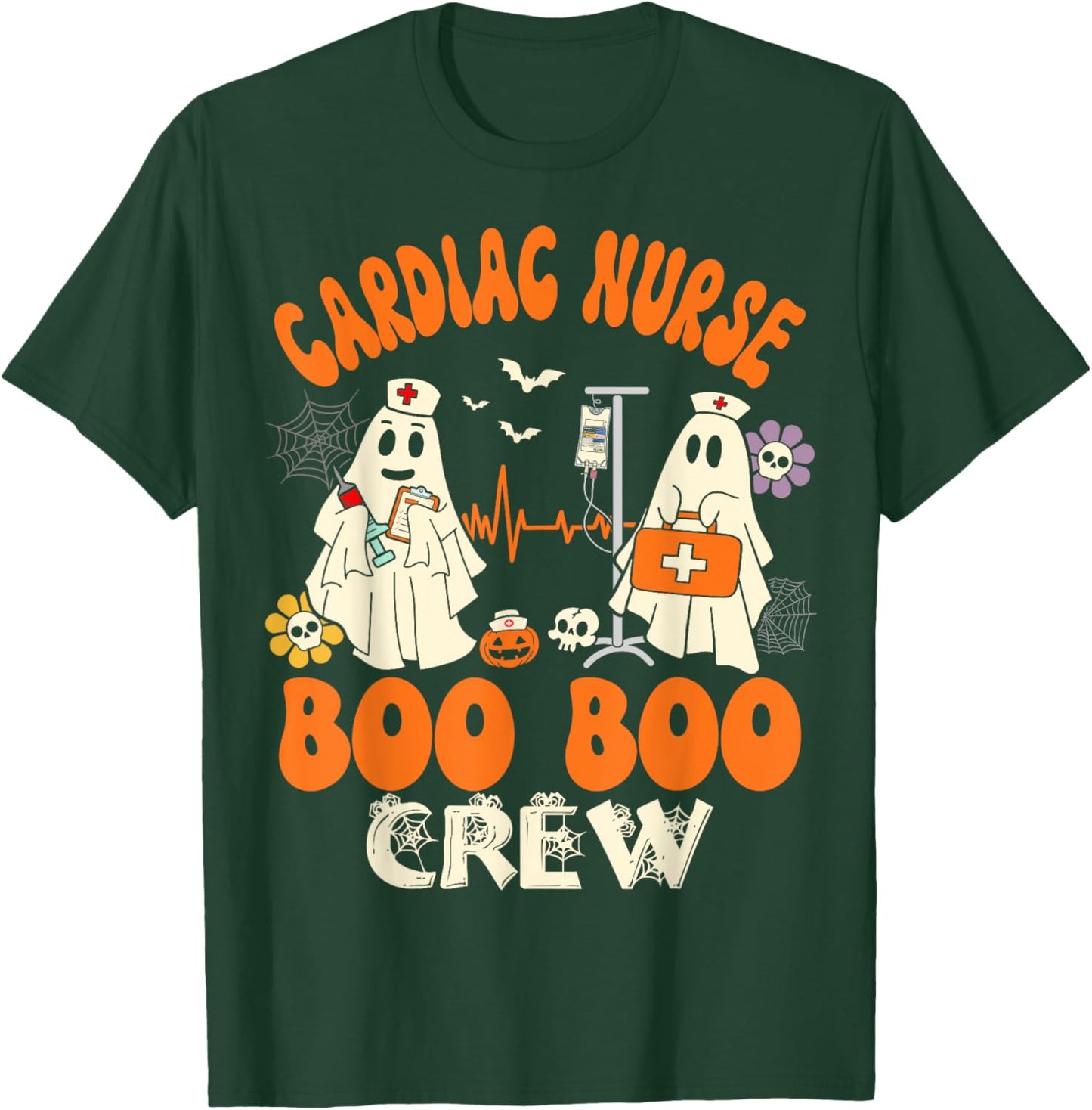 Cardiac Boo Crew Funny Cardiology Nurse Halloween T-Shirt - T-Shirt | Forest