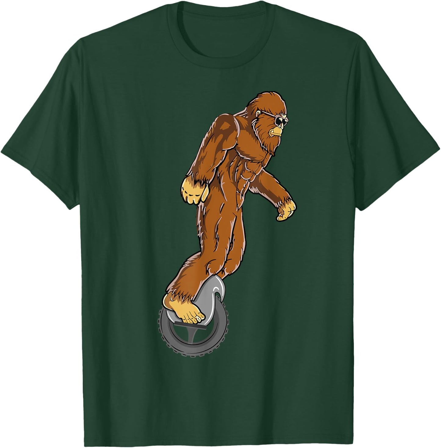 Sasquatch Bigfoot Funny Designs & Women Bigfoot on Electric Unicycle EUC Monowheel Airwheel Funny T-Shirt - T-Shirt | Forest