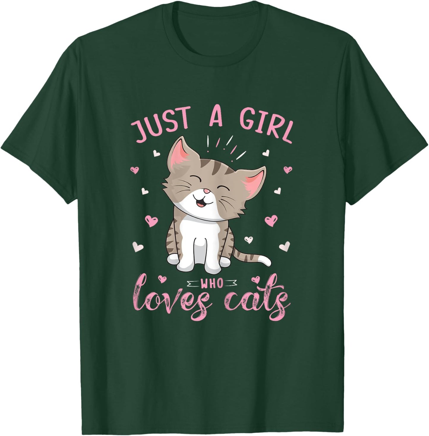 Just A Girl Who Loves Cats Design Cute Cat Lover Girls Kids T-Shirt - T-Shirt | Forest