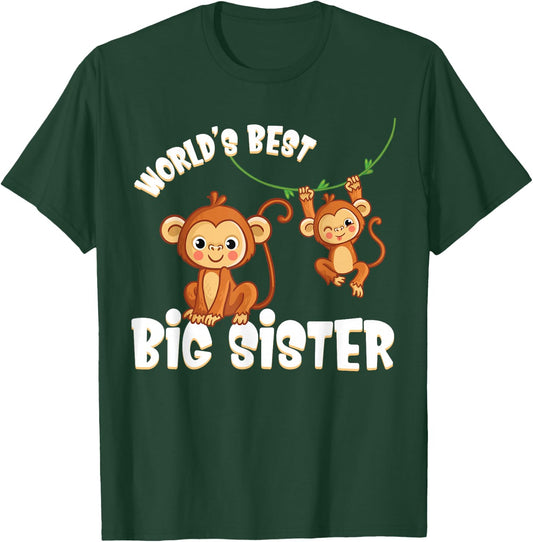 Swinging Monkeys World's Best Big Sister Baby Announcement T-Shirt - T-Shirt | Forest