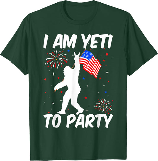 I'm Yeti To Party Funny Ready To party 4th of July Bigfoot Kids Men T-Shirt - T-Shirt | Forest