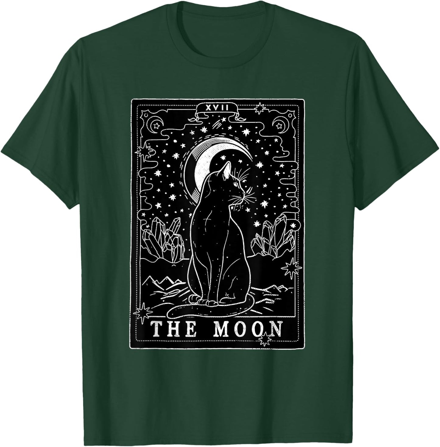 Graphic Cat Lovers Moon Tarot Card | Cat Tarot Card The Moon T-Shirt - T-Shirt | Forest