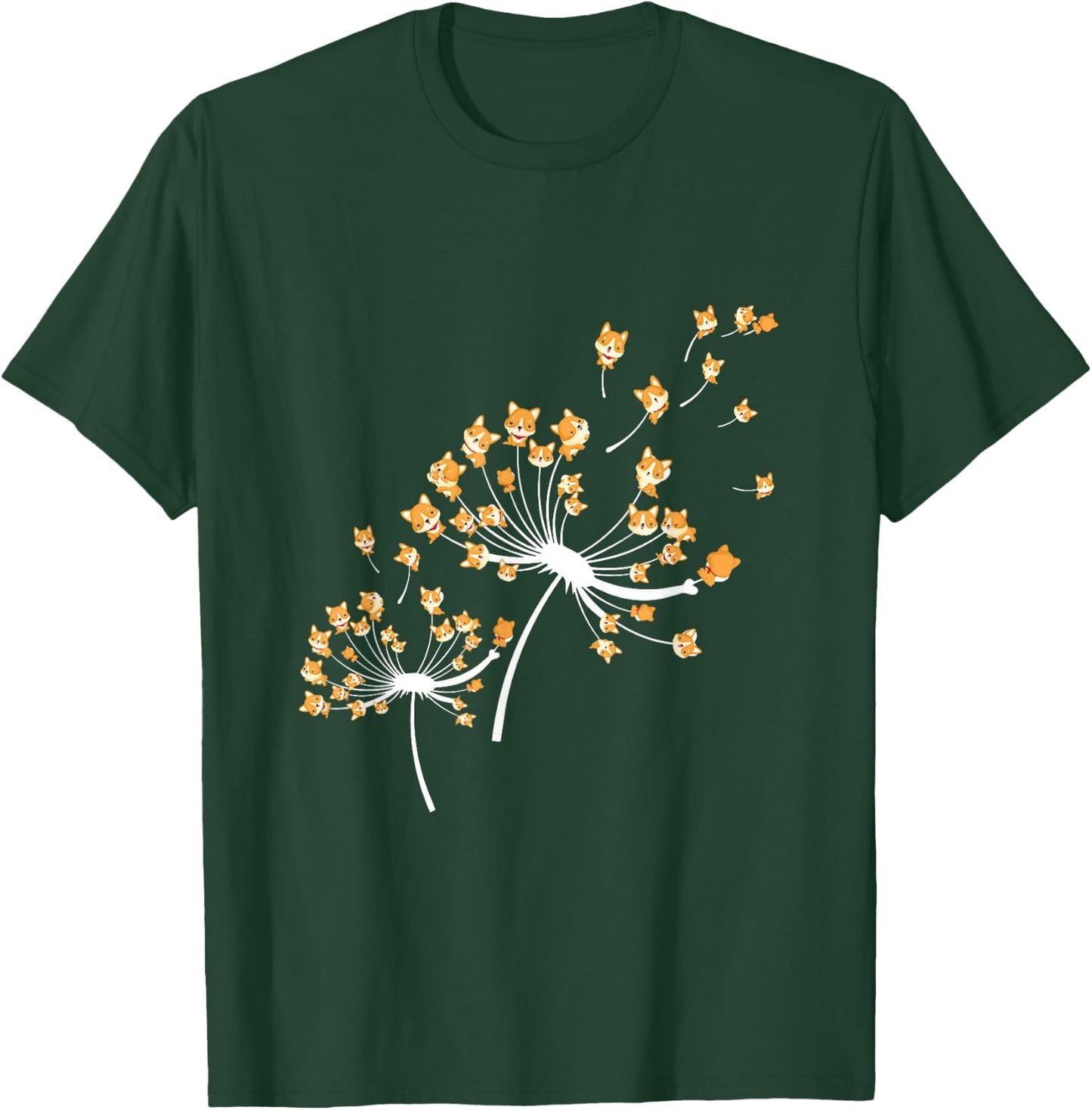 Corgi Flower Fly Dandelion Funny Dog Owner Lover Women Girls Kids T-Shirt - T-Shirt | Forest