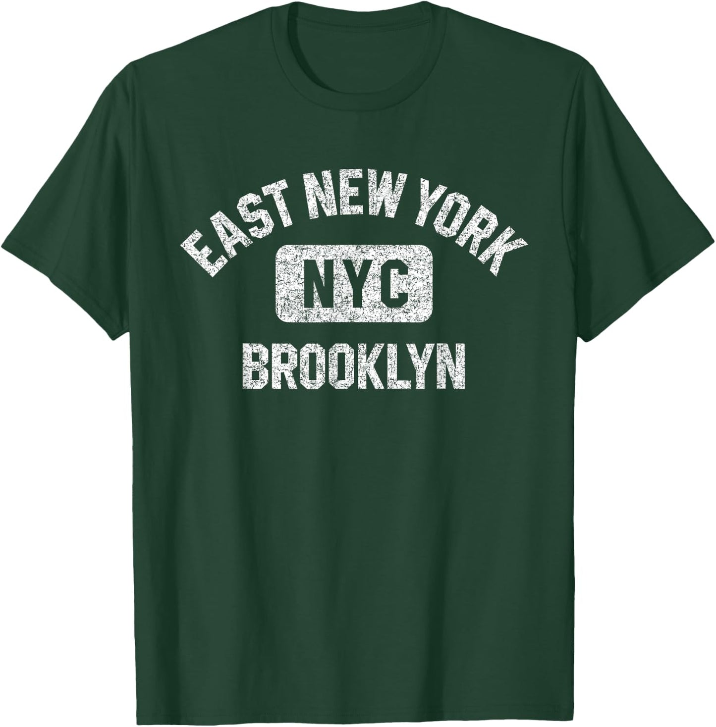 East New York Brooklyn NYC Gym Style Distressed White Print T-Shirt - T-Shirt | Forest