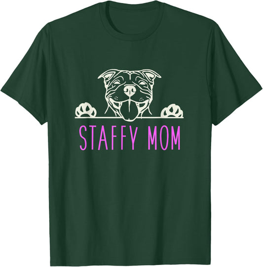 Staffy Mom with Staffordshire Bull Terrier Dog T-Shirt - T-Shirt | Forest