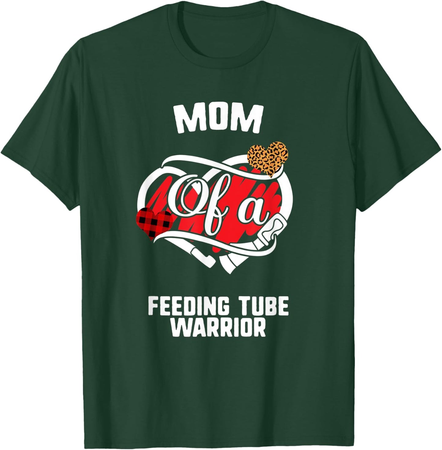 Mom Feeding Tube Awareness Leopard Buffalo Plaid Family Gift T-Shirt - T-Shirt | Forest