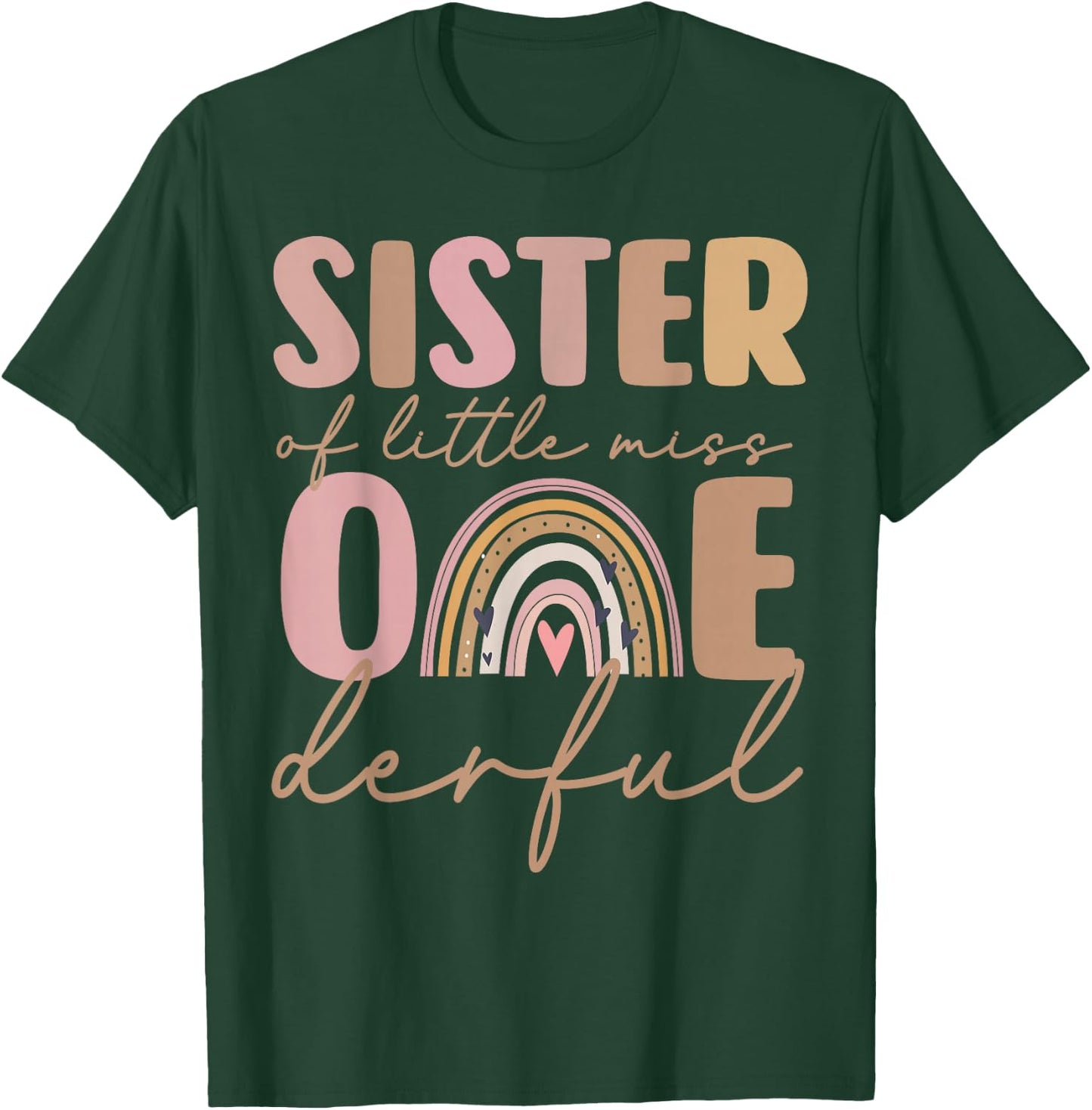 Sister of Little Miss Onederful First Birthday Boho Rainbow T-Shirt - T-Shirt | Forest