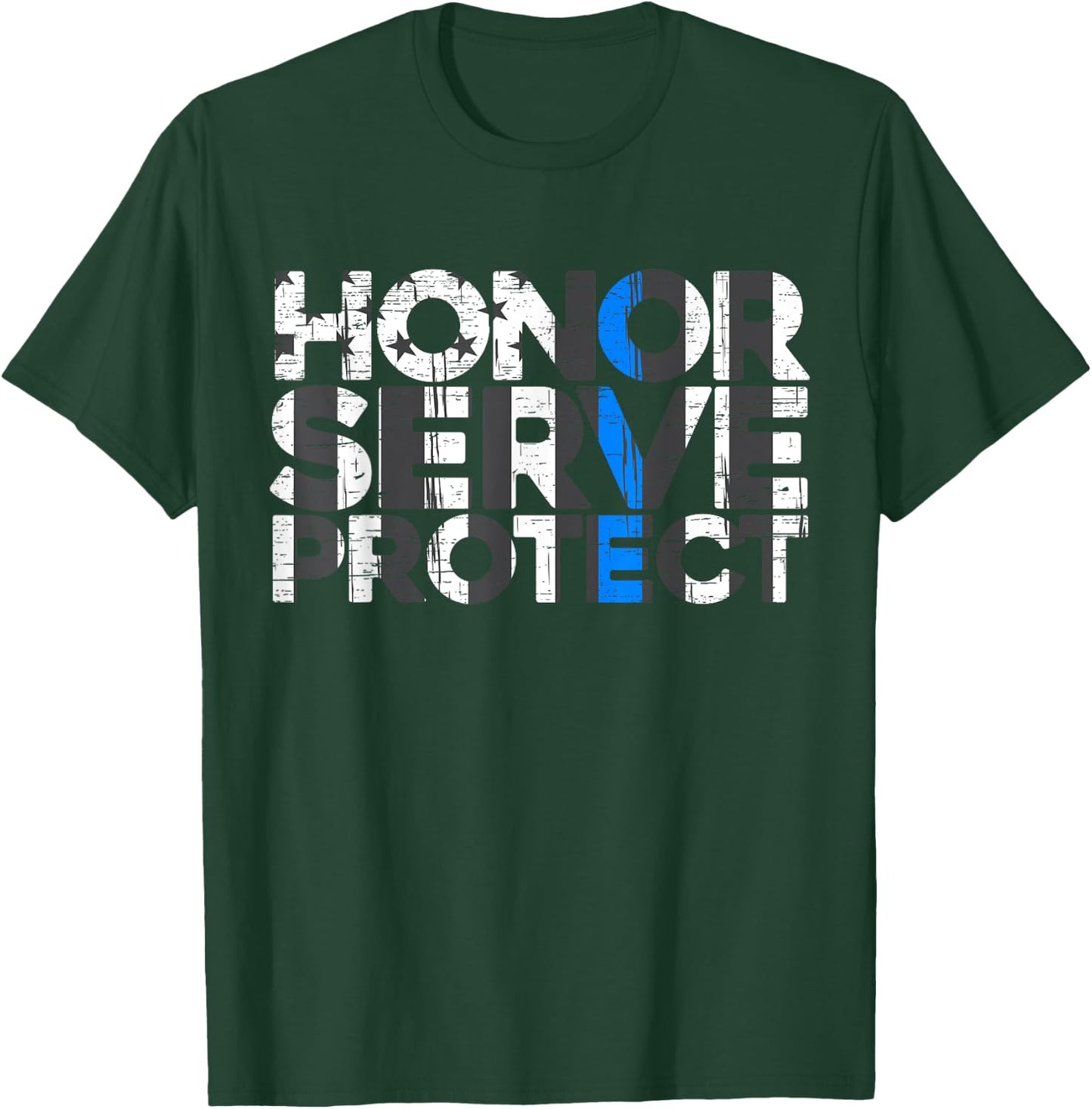Honor Service Protect Thin Blue Line Law Enforcement T-Shirt - T-Shirt | Forest