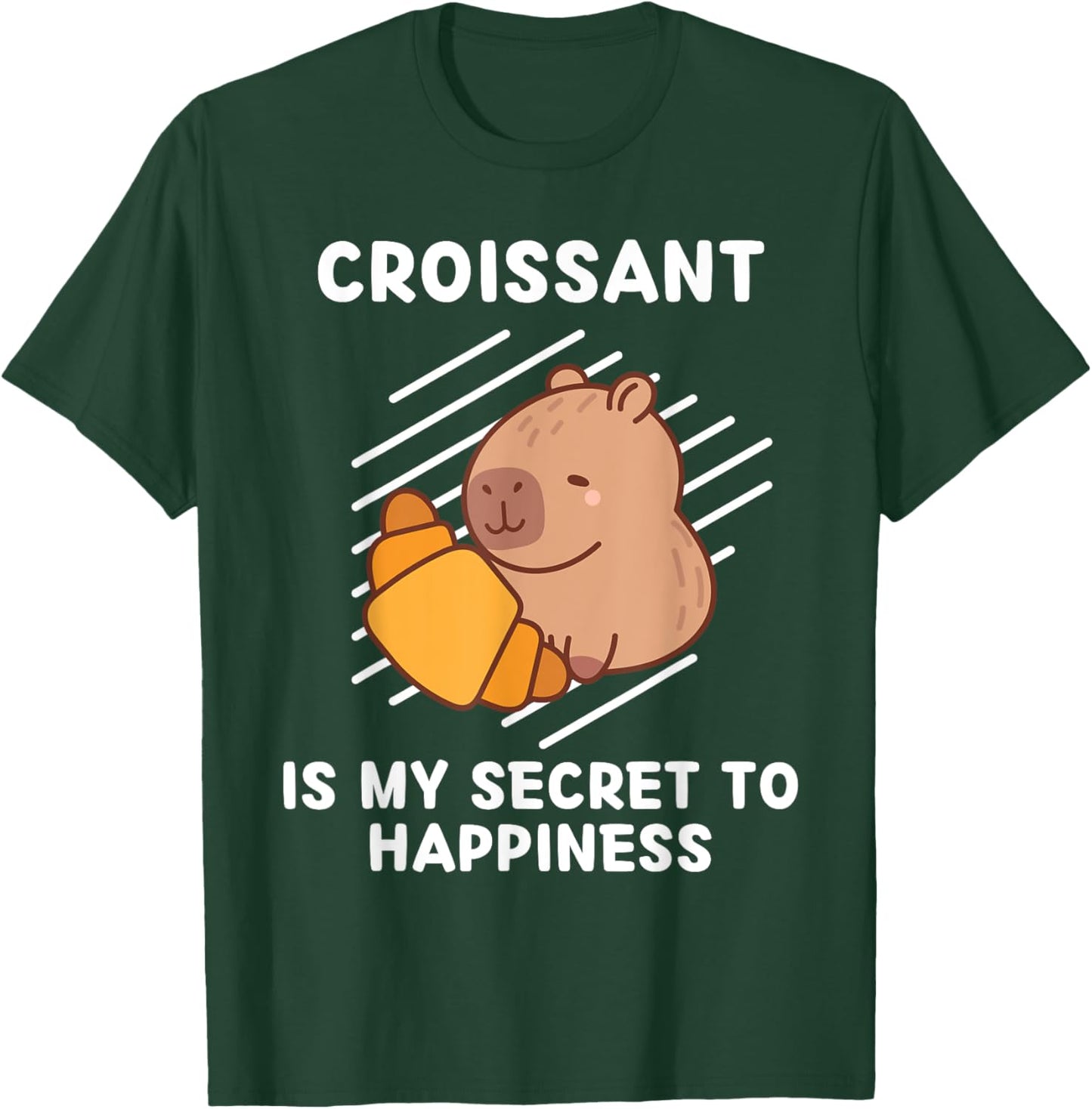 Cute Capybara Croissant Is My Secret To Happiness Capybara T-Shirt - T-Shirt | Forest