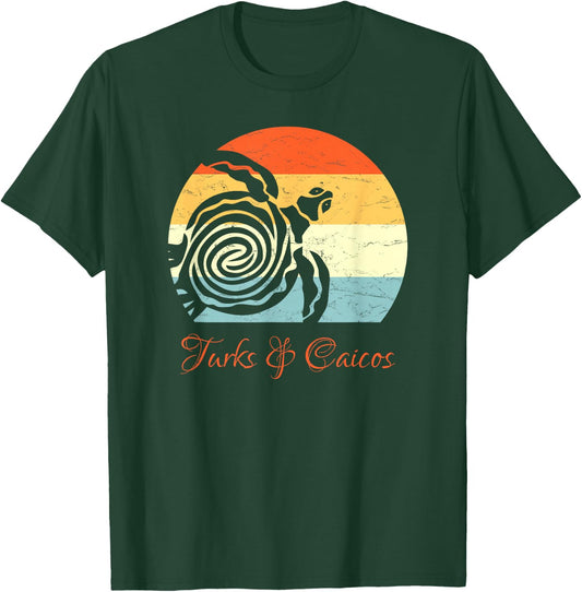 Turks & Caicos Caribbean Vintage Retro Sea Turtle Vacation T-Shirt - T-Shirt | Forest
