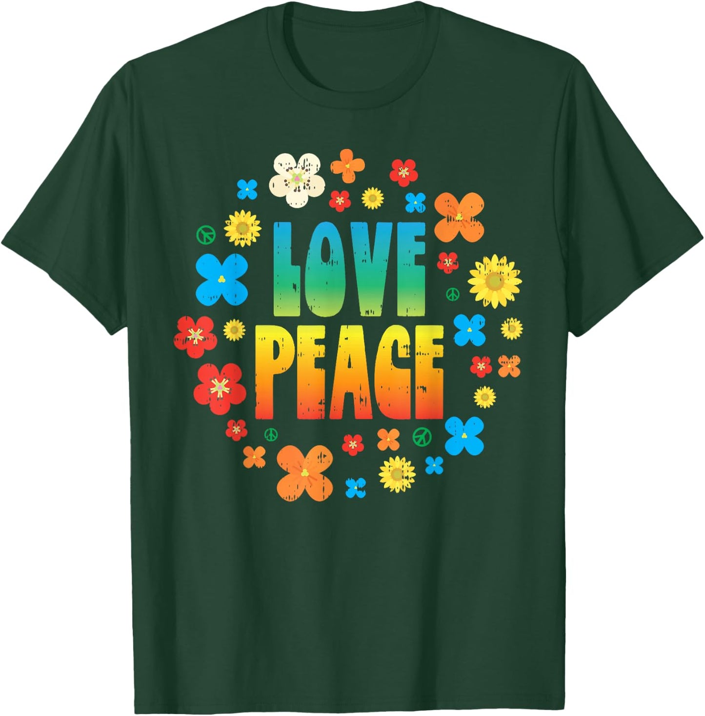 Love Peace Flowers Vintage 80s Floral Hippie Hippi Hippy T-Shirt - T-Shirt | Forest