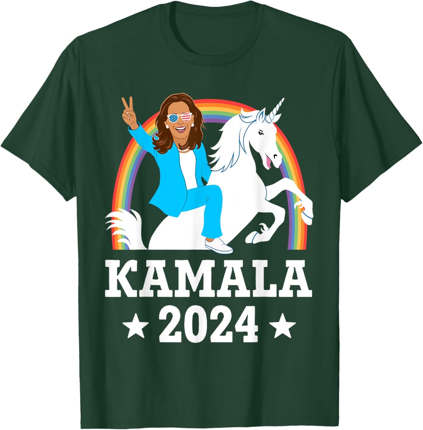 Kamala 2024 - Kamala Harris Riding Unicorn Funny T-Shirt - T-Shirt | Forest