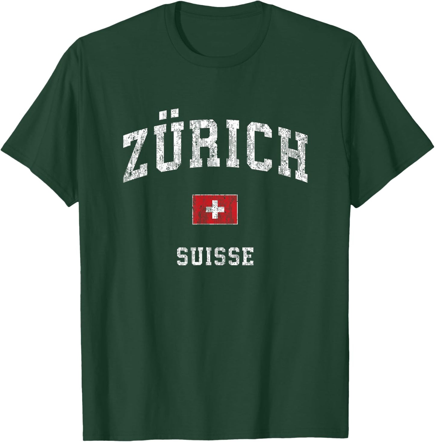 Zurich Switzerland Suisse Vintage Athletic Sports Design T-Shirt - T-Shirt | Forest