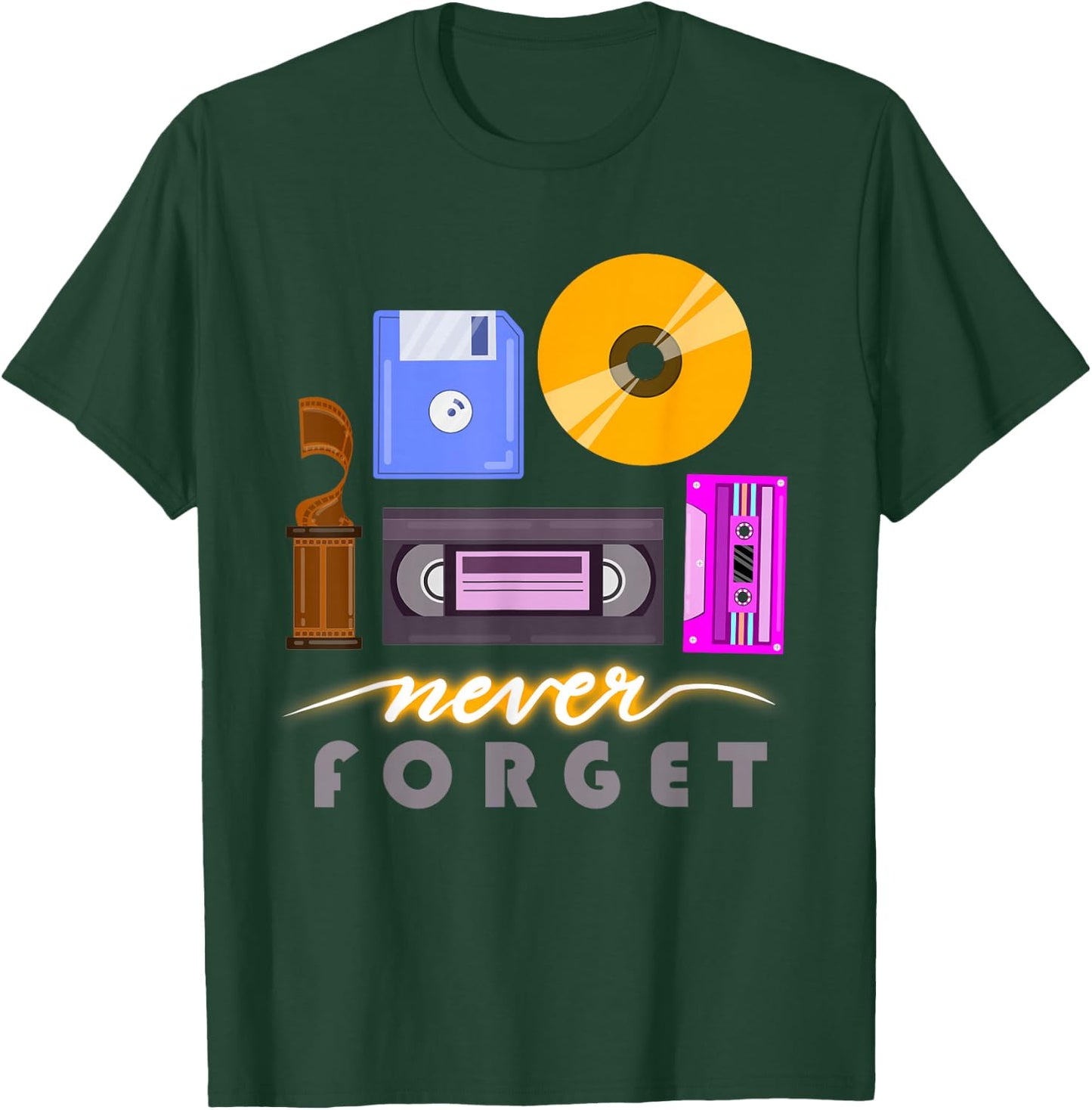 A Good Apparel Co. Never Forget Retro Vintage Cassette Tape Floppy Disk VHS CD -Adults T-Shirt - T-Shirt | Forest