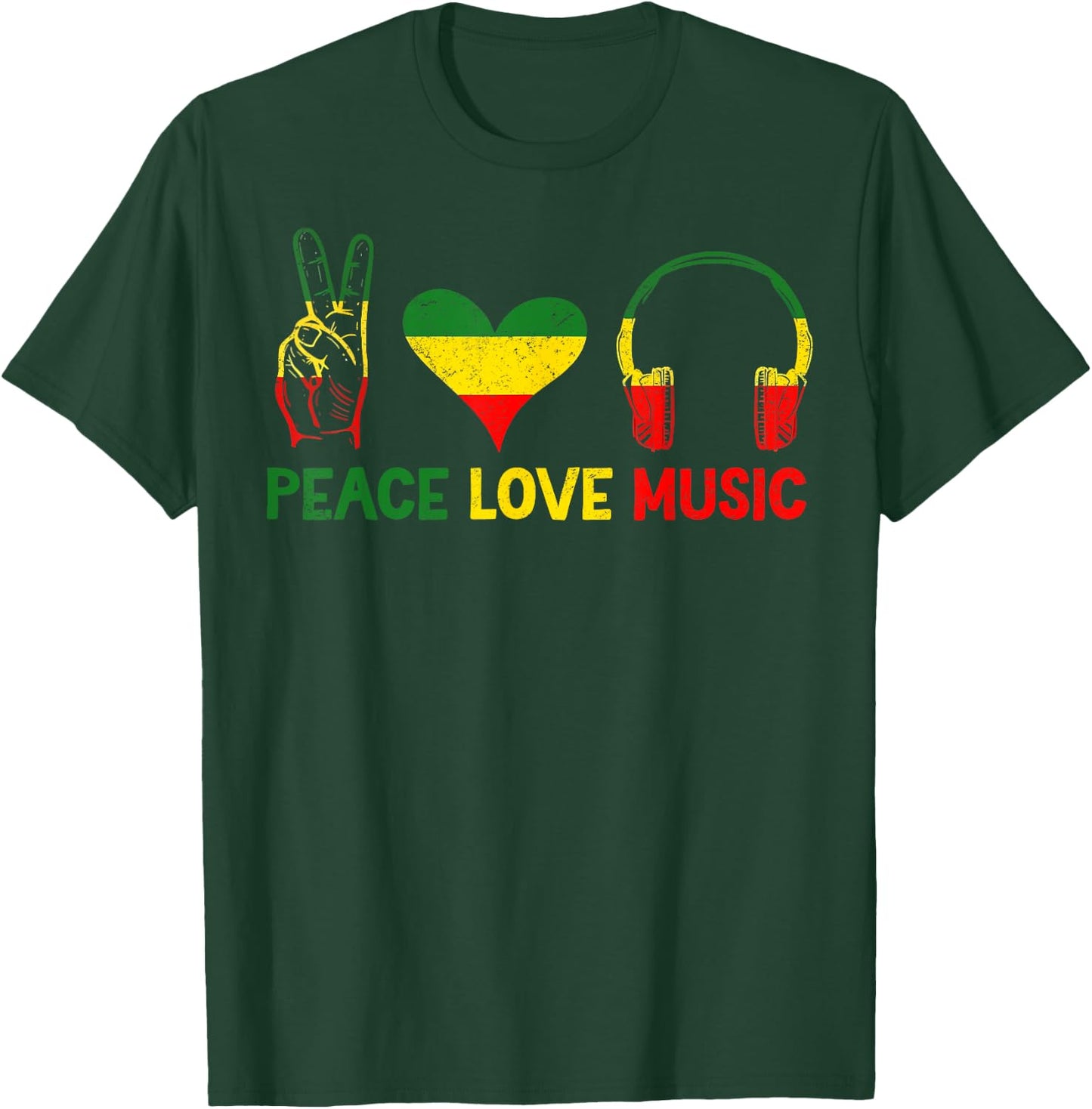 Love Peace Music Jamaican Roots Rasta Flag Colors Reggae T-Shirt - T-Shirt | Forest
