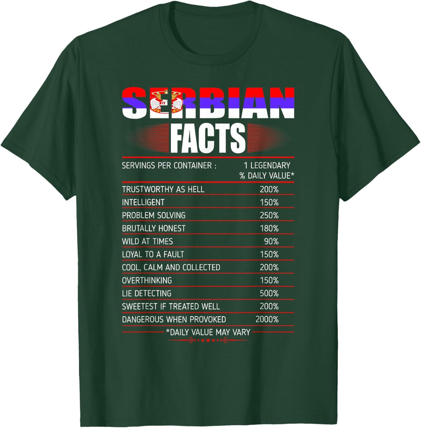 Serbian Facts Servings Per Container Country Gift T-Shirt - T-Shirt | Forest