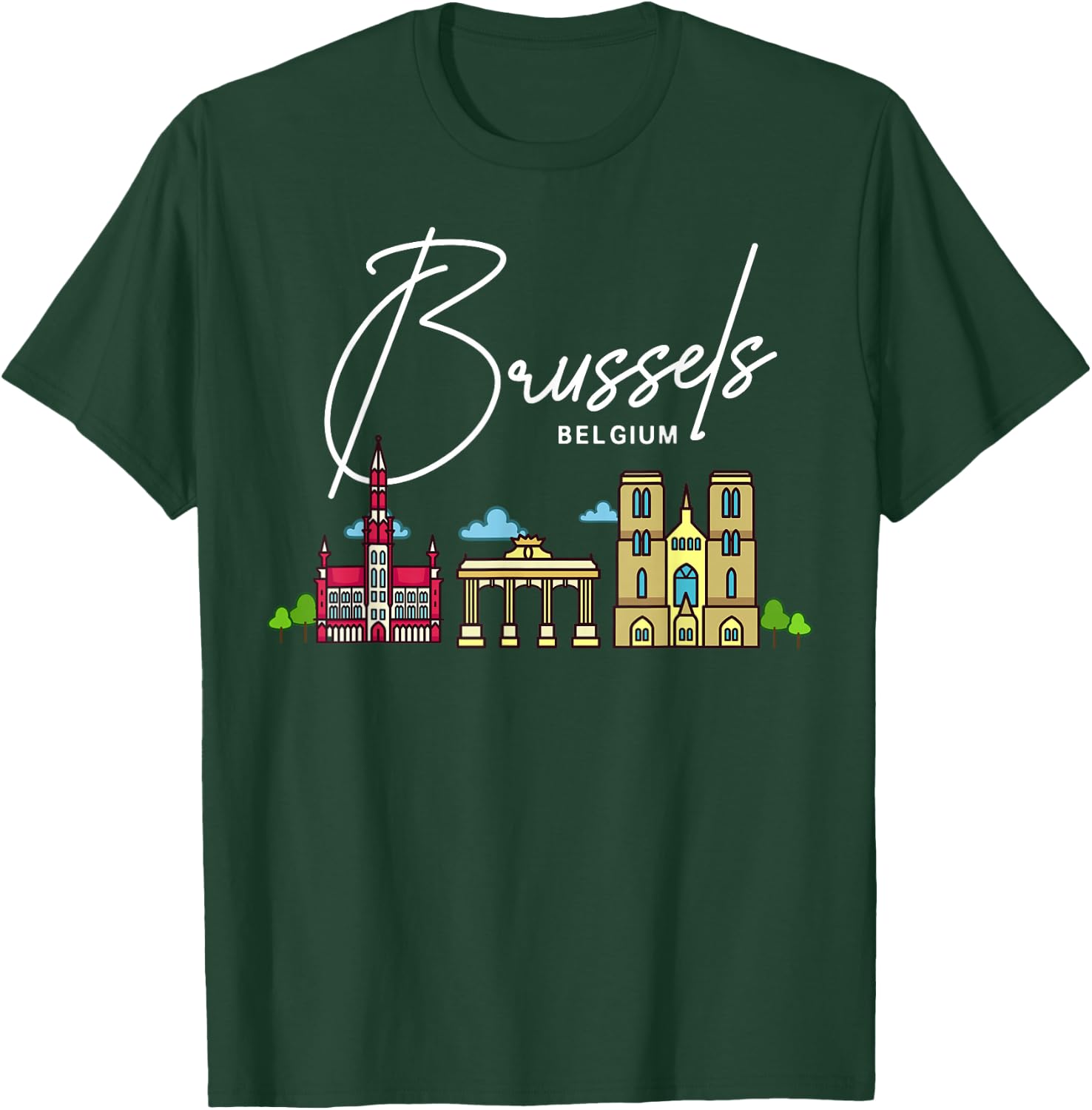 Brussels Belgium City Skyline Map Travel T-Shirt - T-Shirt | Forest