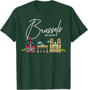 Brussels Belgium City Skyline Map Travel T-Shirt - T-Shirt | Forest
