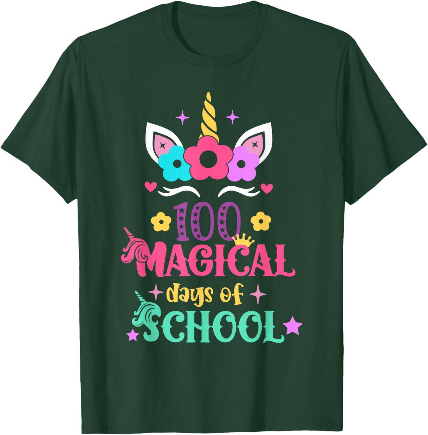 100th Day of School Unicorn 100 Magical Days Women Girls T-Shirt - T-Shirt | Forest