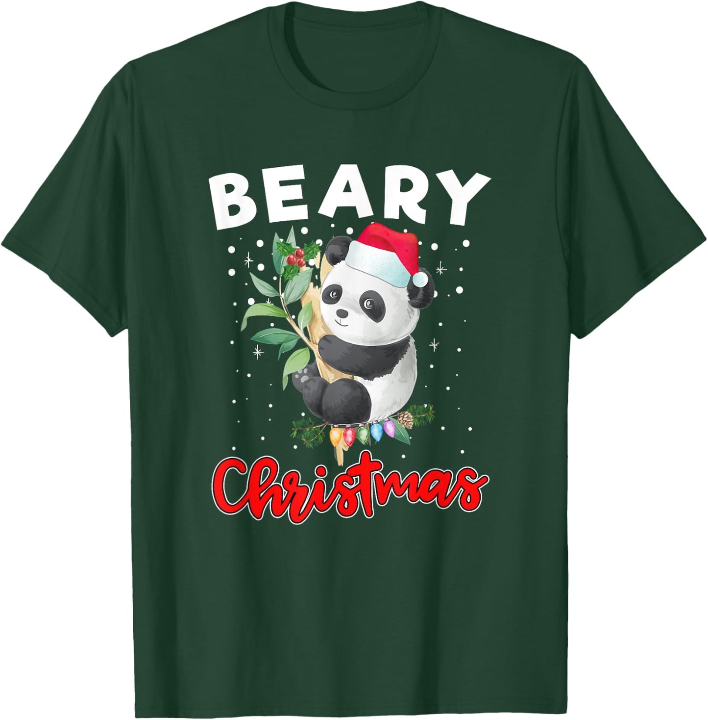 Beary Merry Christmas For Panda Bear Lovers Funny Xmas T-Shirt - T-Shirt | Forest