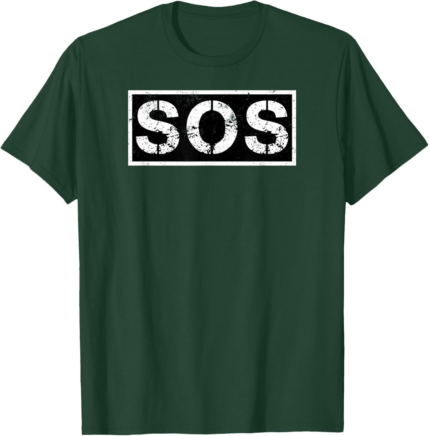 SOS – Distressed Grünge, black and white rectangular design T-Shirt - T-Shirt | Forest