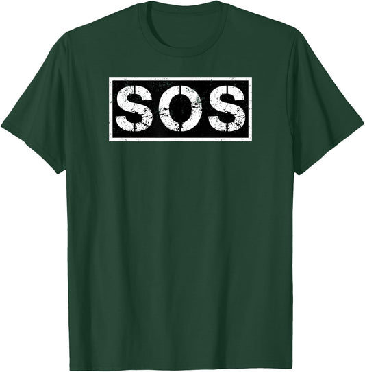 SOS – Distressed Grünge, black and white rectangular design T-Shirt - T-Shirt | Forest