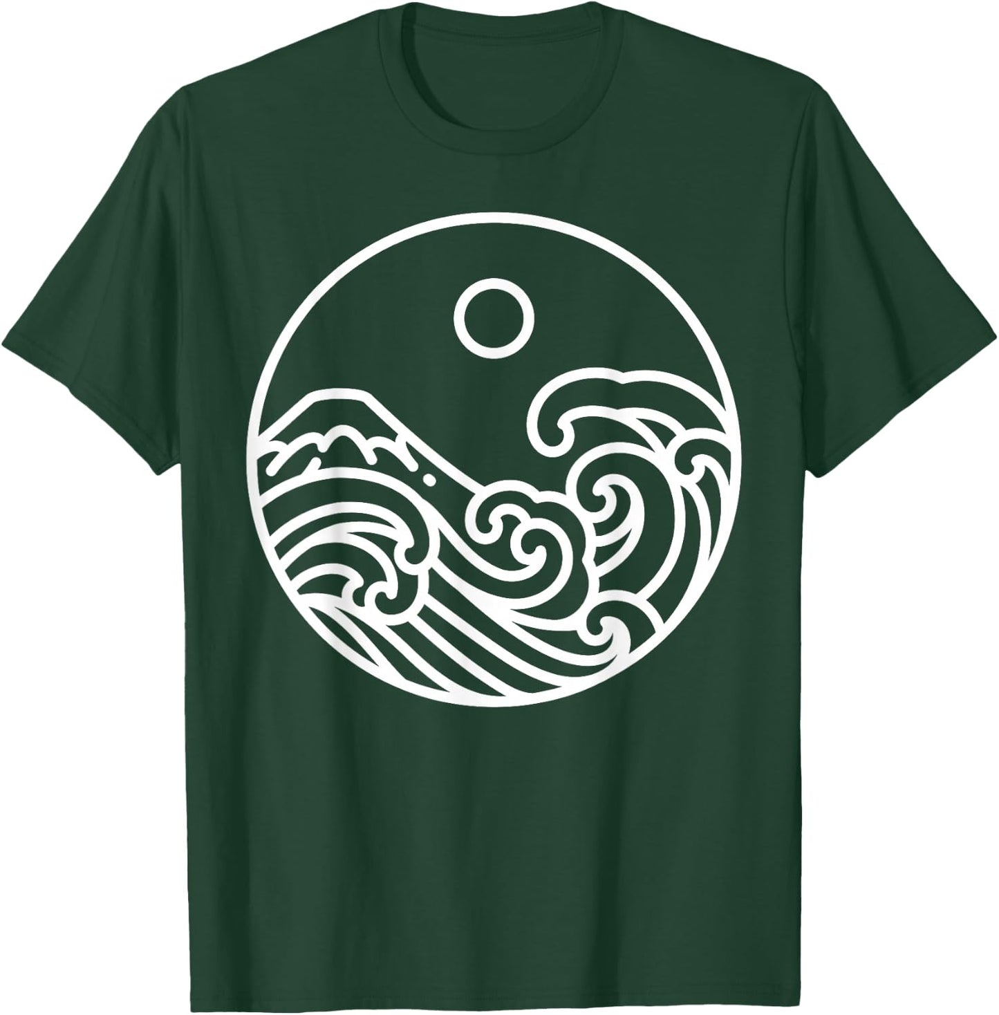 Minimal Line Art Nature Great Wave Kanagawa Drawing Artist T-Shirt - T-Shirt | Forest