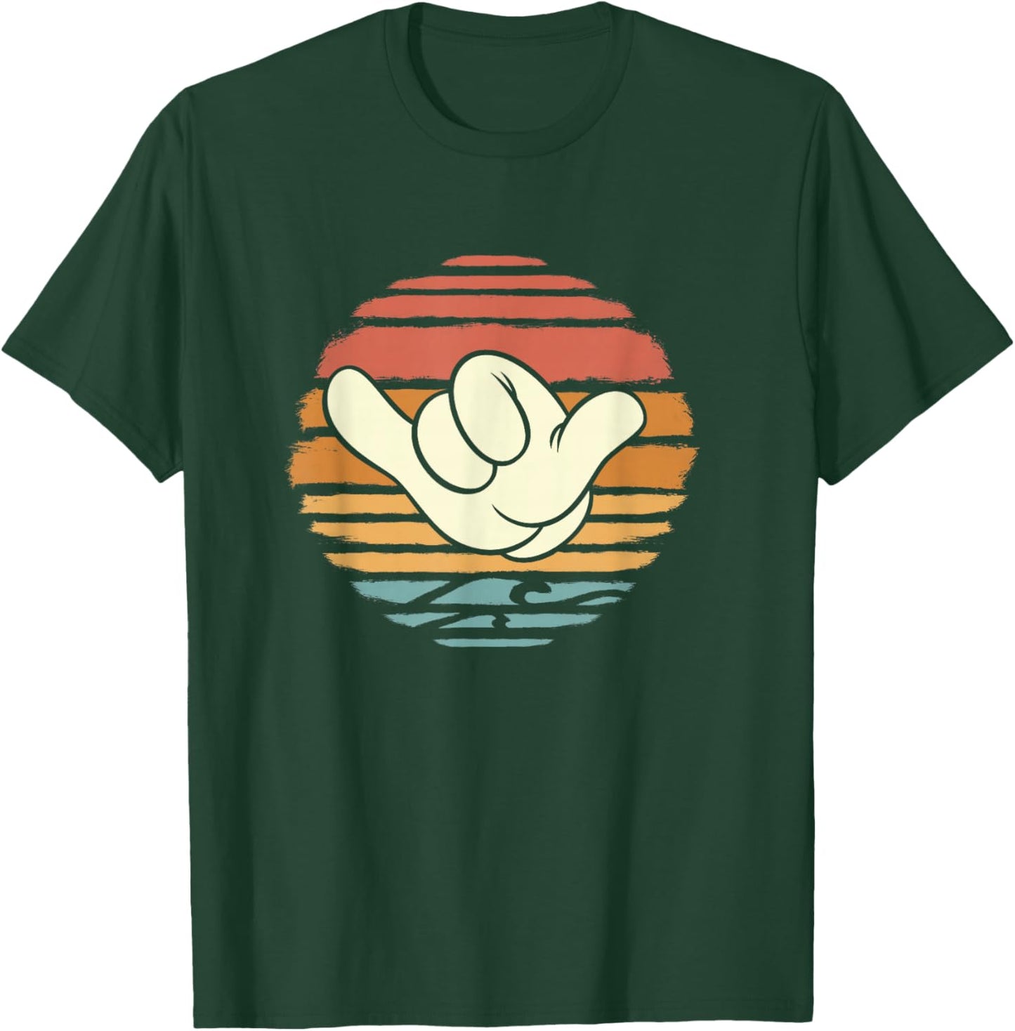 Disney Mickey and Friends Hand Shaka Sign Sunset Vintage T-Shirt - T-Shirt | Forest