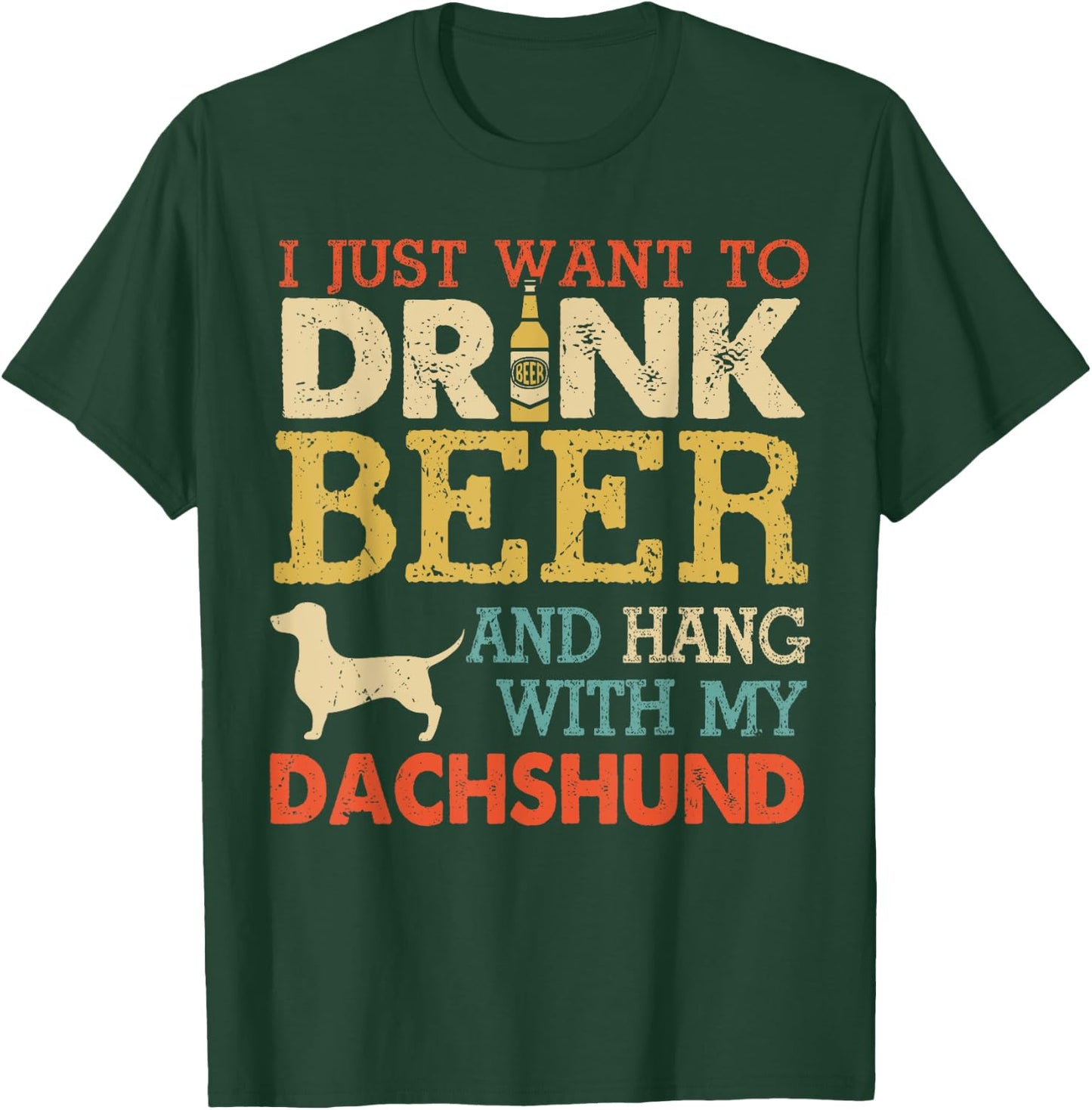 Dachshund Dad Drink Beer Hang With Dog Funny Men Vintage T-Shirt - T-Shirt | Forest
