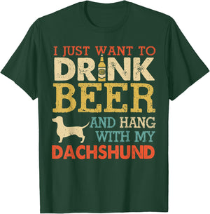 Dachshund Dad Drink Beer Hang With Dog Funny Men Vintage T-Shirt - T-Shirt | Forest