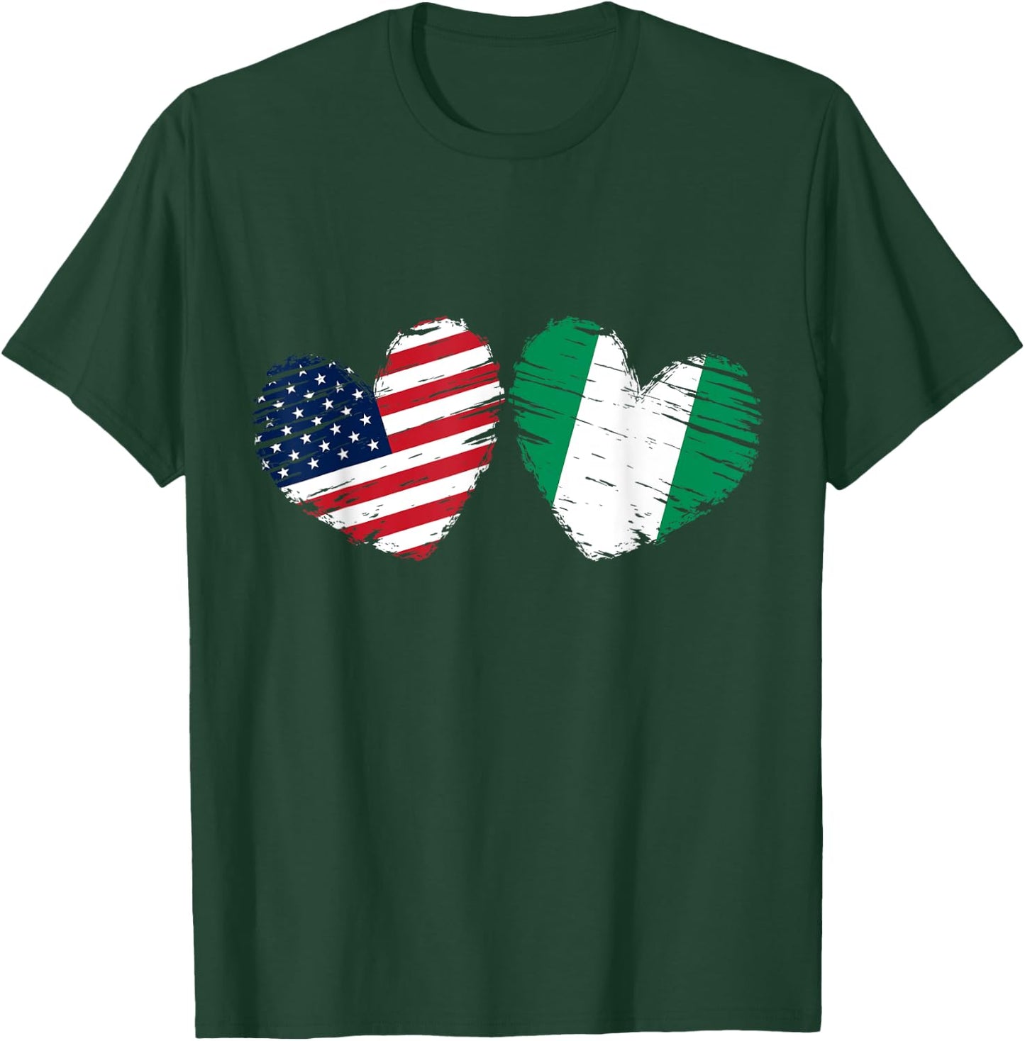 USA Nigeria Flag Heart Valentines Day Nigerian American T-Shirt - T-Shirt | Forest