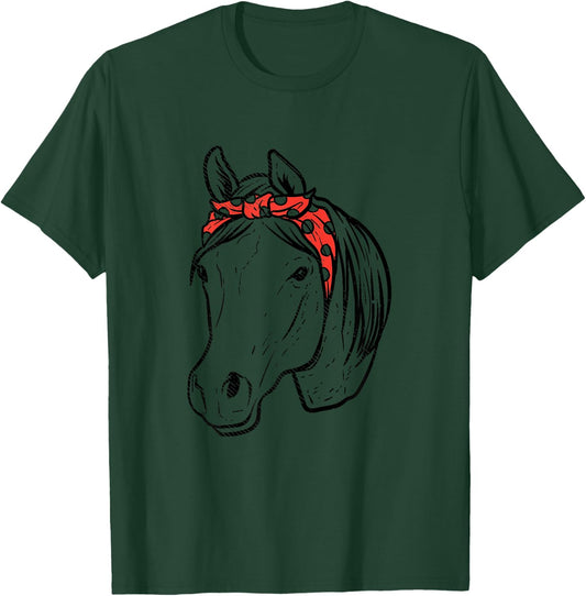 Horse Bandana Horseback Riding Equestrian Girls Women Gift T-Shirt - T-Shirt | Forest