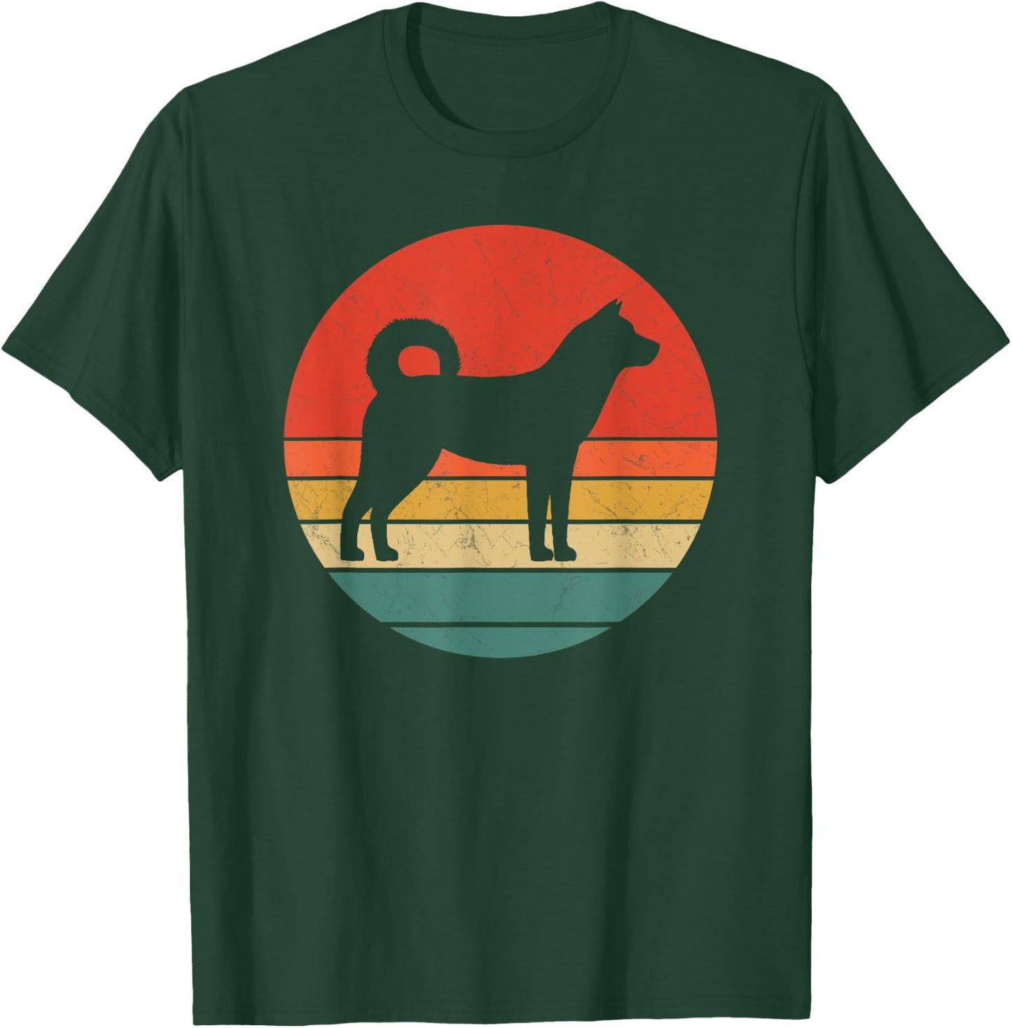 Korean Jindo Vintage Dog Silhouette Retro 70s Cute Dogs Gift Women Kids T-Shirt - T-Shirt | Forest