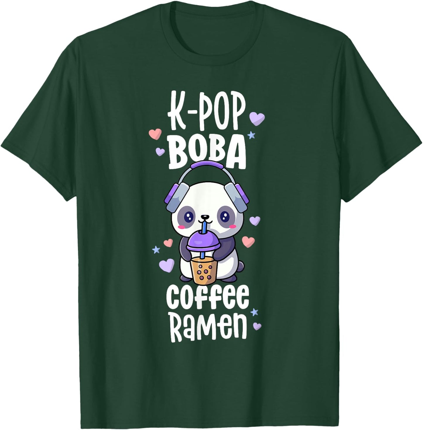 Boba And KPop Shirt Coffee Ramen Kawaii Panda Merch K-Pop T-Shirt - T-Shirt | Forest