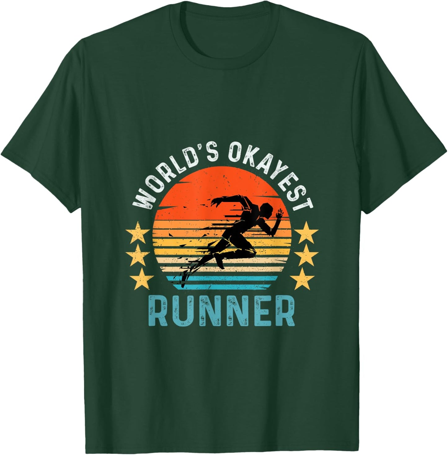 World's Okayest Runner Vintage Retro Funny Running T-Shirt - T-Shirt | Forest