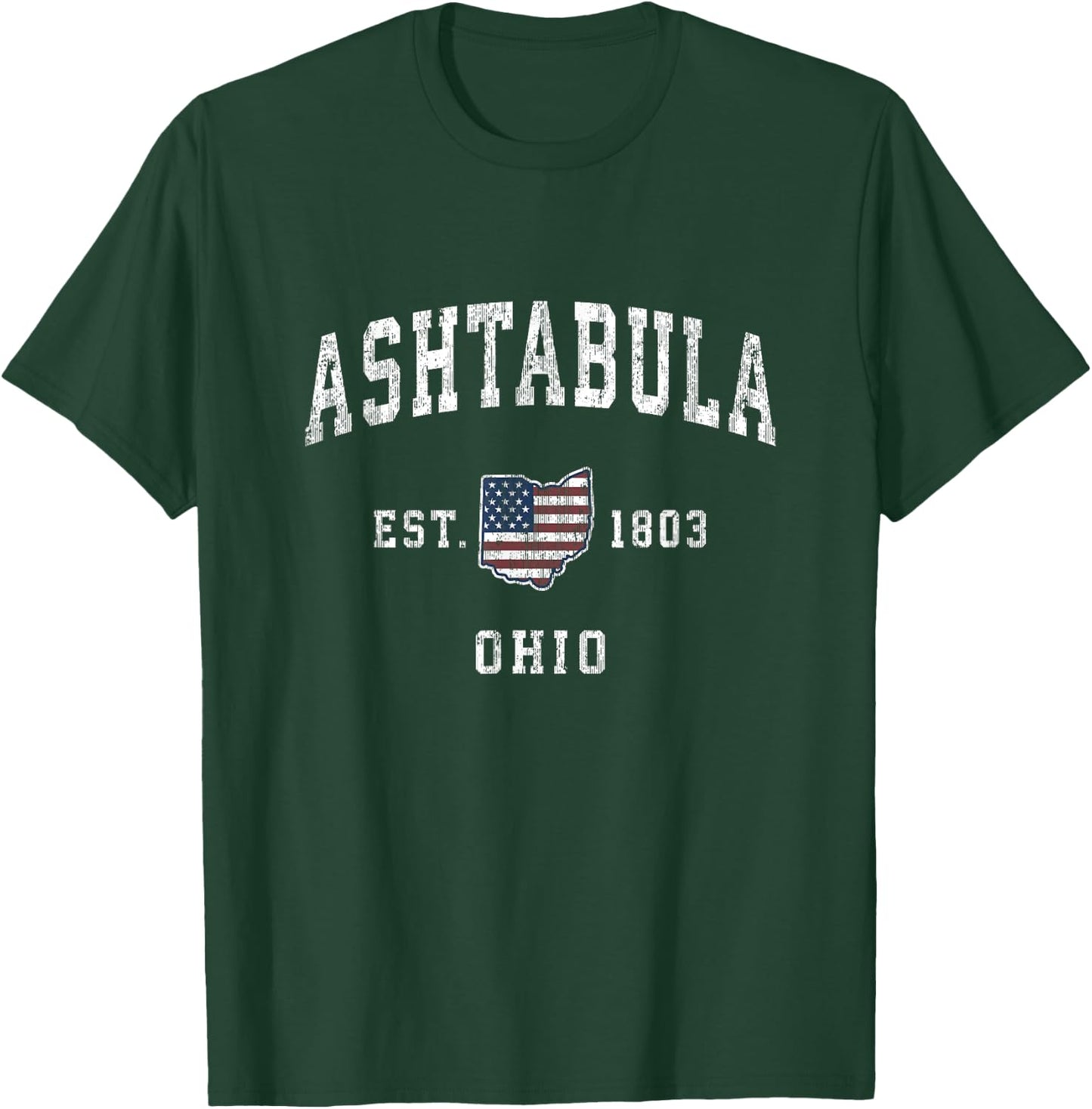 Ashtabula Ohio OH Vintage American Flag Sports Design T-Shirt - T-Shirt | Forest