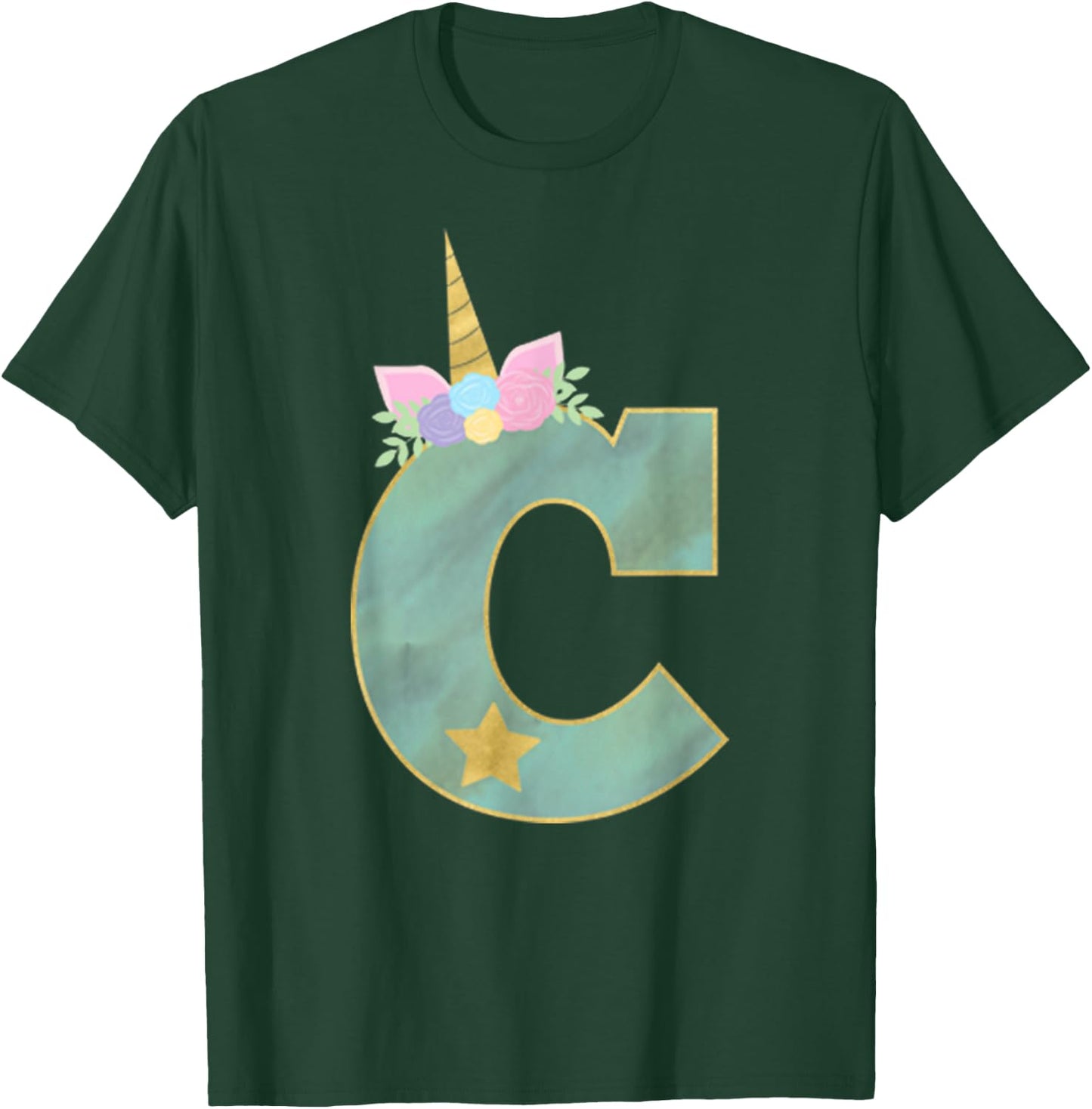 Initial Letter C Unicorn Monogram for Girls Unicorn Birthday T-Shirt - T-Shirt | Forest