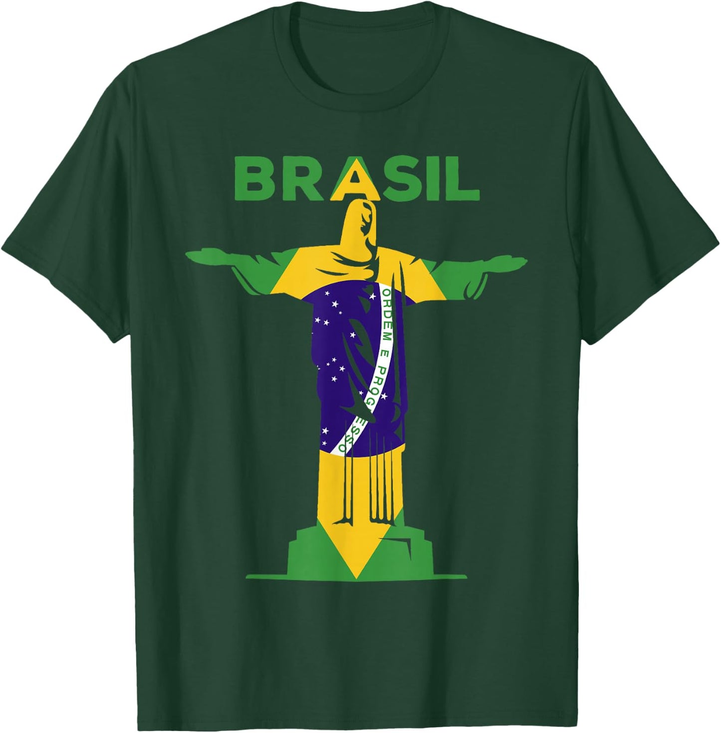 BRASIL - Christ The Redeemer Statue & Brazilian FLAG Pride T-Shirt - T-Shirt | Forest