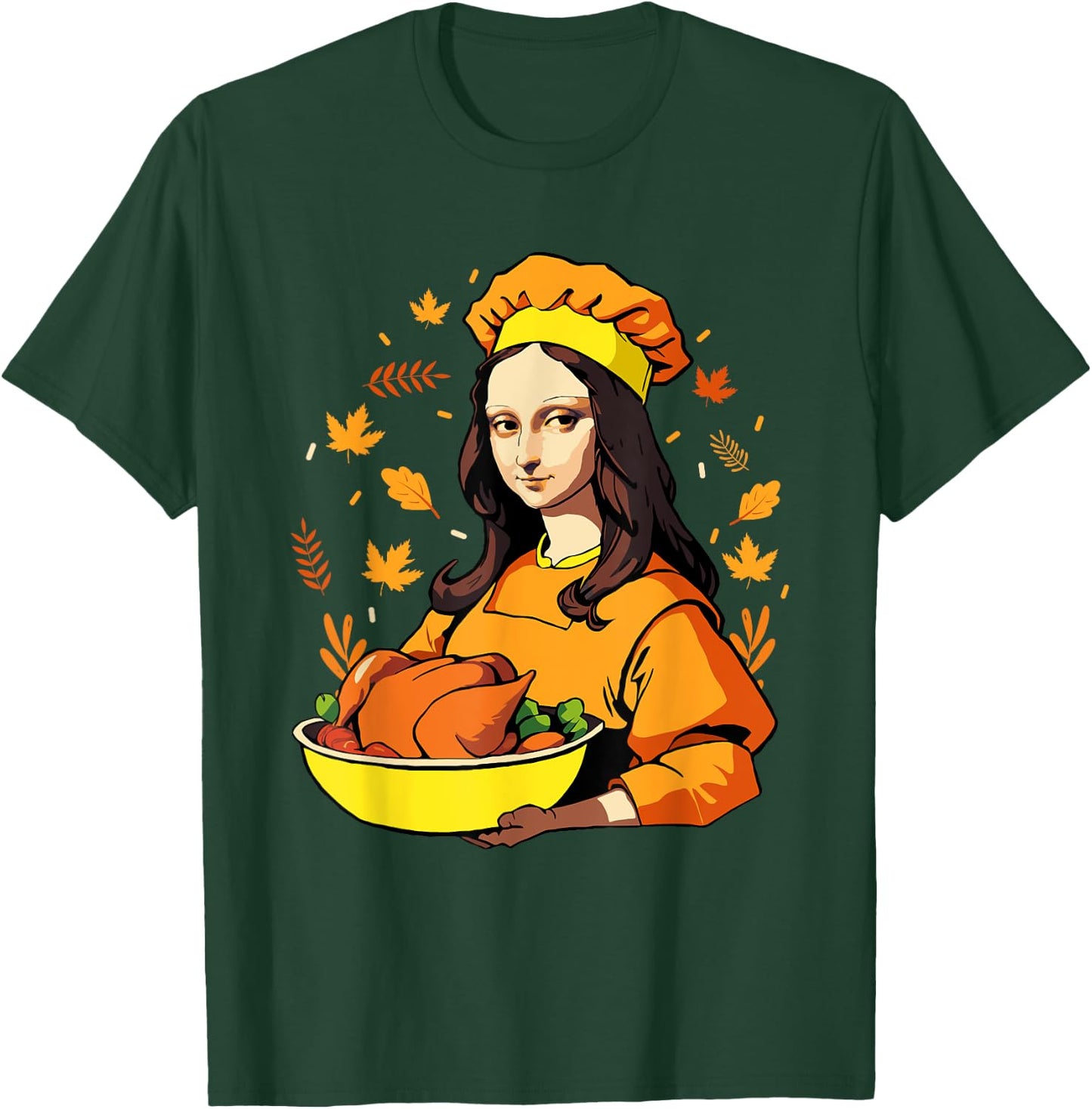 Mona Lisa with Turkey Thanksgiving for Art Teachers Men Women Kids T-Shirt - T-Shirt | Forest